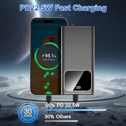 PowerBank - Portable 20,000 mAh Fast Charger With LED Display, USB-C Compatible