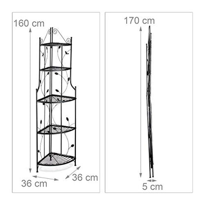 Relaxdays - Metal Corner Flower Shelf, 5-Tier Plant Display, Black