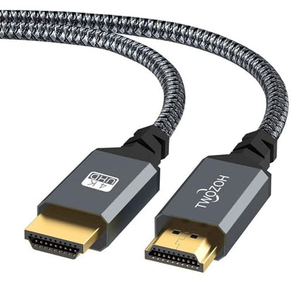 High speed nylon braided HDMI cable measuring 10 meters designed for 4K resolution at 60Hz and 18Gbps, compatible with gaming consoles like PS5, PS3, PS4, PC, projectors, and 4K UHD TVs or HDTVs, suitable for Xbox as well.