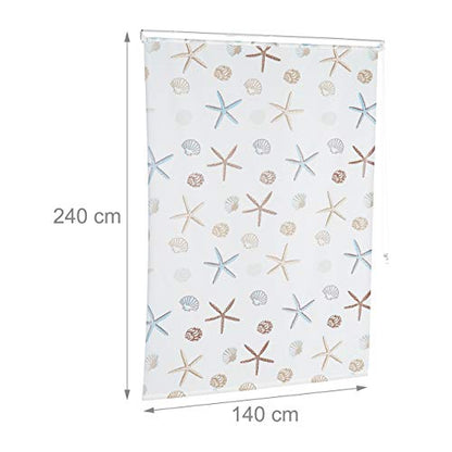 Relaxdays - Water-Repellent Roller Blind for Bath & Shower, Shell Design, 140x240cm