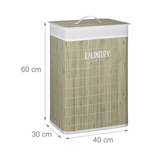 Relaxdays - Bamboo Laundry Hamper with Lid, Folding Clothes Bag, Green