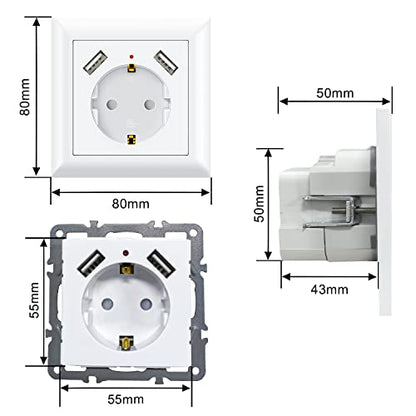 Yeapow - USB Wall Outlet with 2 USB Ports, 2.8A, Fits Standard Wall Socket, White