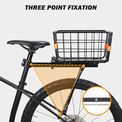 BikeCo - Foldable Rear Bike Basket, 165 LB Capacity, Adjustable Cargo Rack