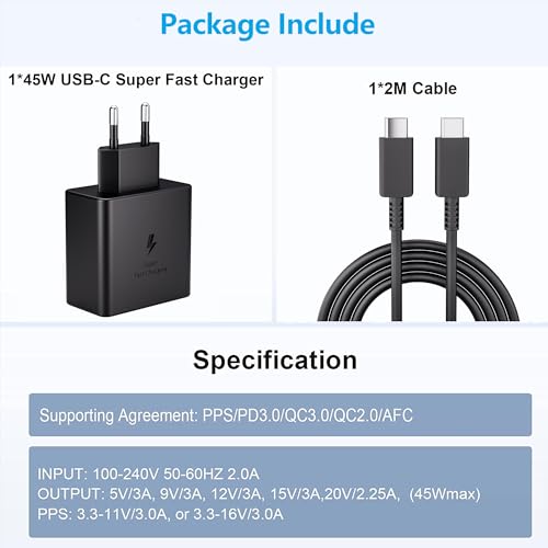 Samsung - 45W Fast USB C Charger With 5A Type-C Cable For Galaxy Devices