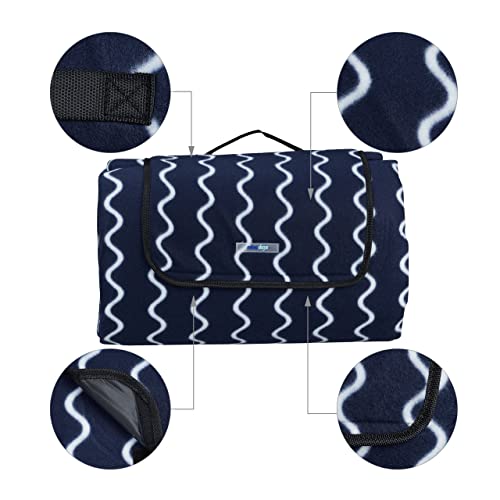 Relaxdays - XXL Picnic Blanket, Folding Beach Rug with Handle, Dark Blue/White