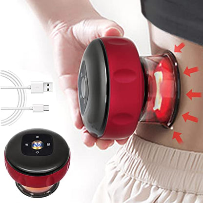 Smart Dynamic Cupping Therapy Set featuring a 3 in 1 Vacuum Therapy Machine designed for cellulite removal, includes a Gua Sha massage tool with adjustable temperature and suction levels, presented in a vibrant red color.