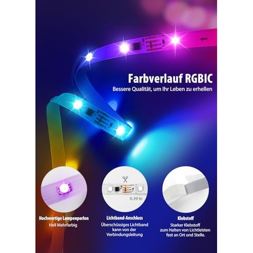 VKH - 5m RGB IC LED Strip with App Control, Music Sync, Colour Changing Lights