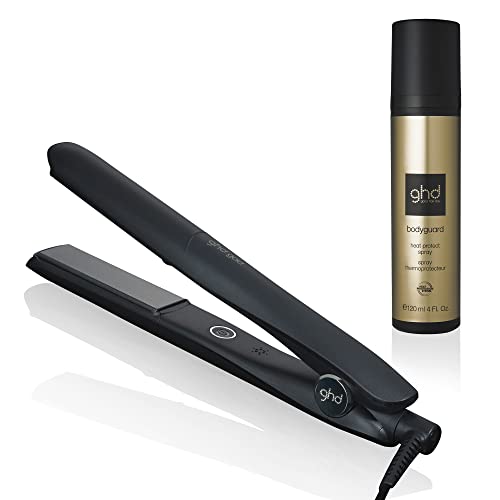 Image of a round hair styling tool with dual-zone technology, designed for all hair types, featuring sleek design elements and advanced heat styling capabilities.