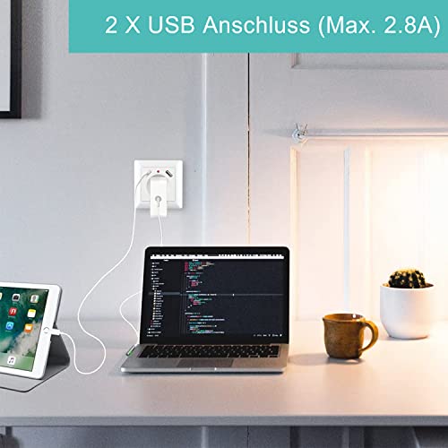 Yeapow - USB Wall Outlet with 2 USB Ports, 2.8A, Fits Standard Wall Socket, White