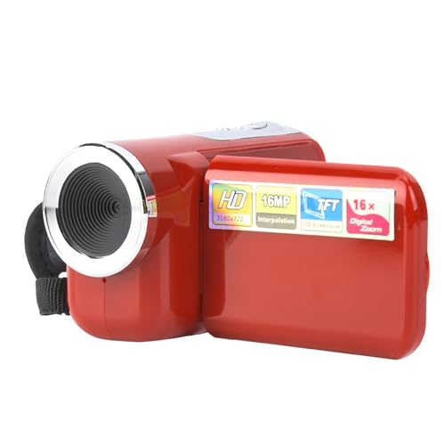 Digital video camera toy in red color featuring a portable design, mini pocket size, and a 2-inch TFT LCD screen, ideal for capturing photos and videos, perfect for adults' birthday or Christmas gifts.