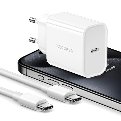 Rocoren 20W Fast Charger for iPhone 15 Series with 60W USB C Cable - Compatible with iPhone 16, 16 Plus, 16 Pro, 16 Pro Max, 15 Pro, 15 Pro Max, 15 and more - Designed for new USB-C iPhones - 100% Safe Design to Prevent Overheat