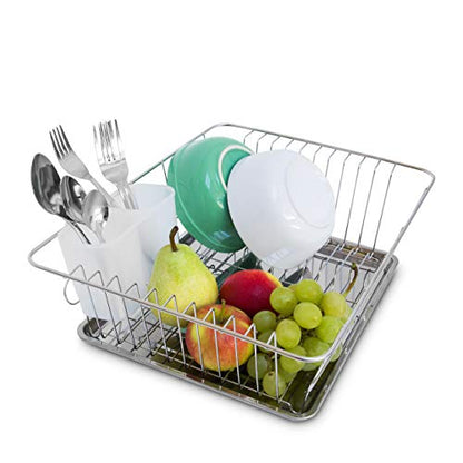 Relaxdays - Stainless Steel Draining Rack with Drip Tray & Cutlery Compartment