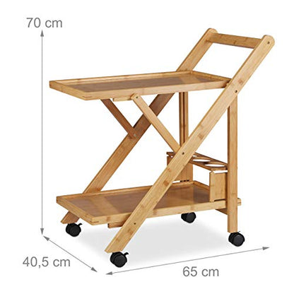 Relaxdays - Bamboo Kitchen Trolley With Foldable Drink Service, Brown/Black