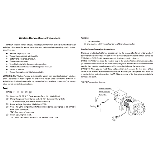 QWORK - 12V Wireless Winch With Remote Control, Dual Manual Transmitter Kit