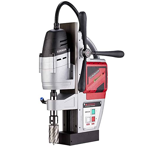 Cordless magnetic drilling machine with a power output of 1350 watts and a speed of 506 revolutions per minute, featuring dimensions of 297 millimeters in length, 112 millimeters in width, and adjustable height between 420 to 610 millimeters.