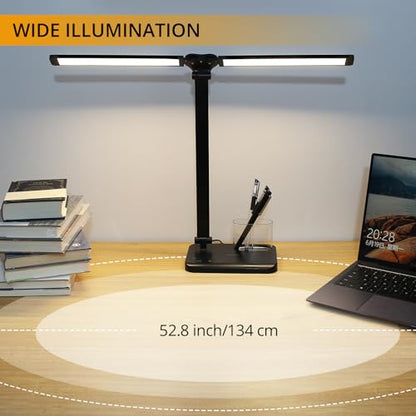 Qooltek - Touch Control LED Desk Lamp with USB Charging Port and Pen Holder