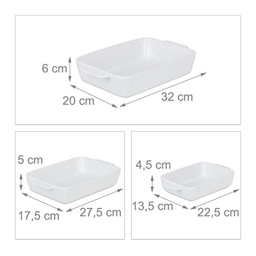 Relaxdays - Set of 3 Square Ceramic Casserole Dishes, Dishwasher Safe, White