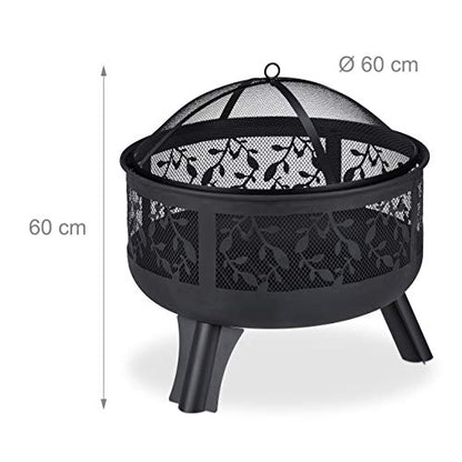 Relaxdays - Fire Bowl With Spark Protection, Outdoor Fire Pit, Black, 60cm x 60cm