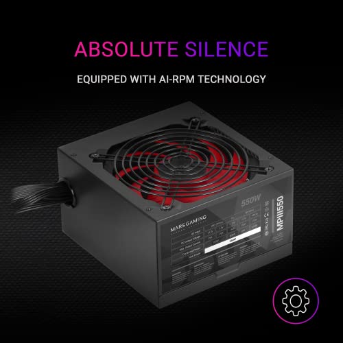 Mars Gaming - MPIII550 550W ATX Power Supply, Silent AI-RPM Technology