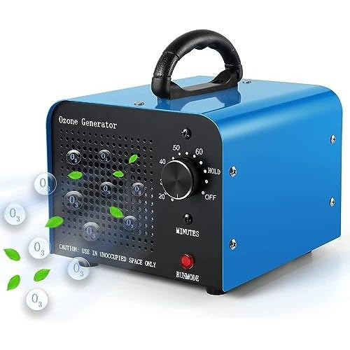 Ozone generator with a capacity of 60000 milligrams per hour designed for air purification and deodorization suitable for industrial, hotel, office, home, and garage use featuring a timer and portable design