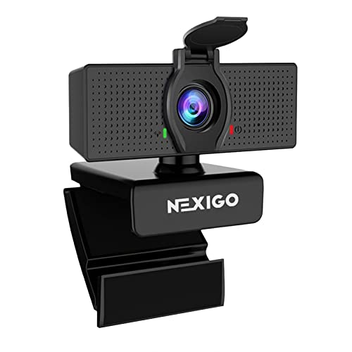 NexiGo N60 1080P webcam featuring a built-in microphone, adjustable field of view, zoom capabilities, software control, and a privacy cover, designed for USB HD computer use, compatible with Zoom, Skype, Teams, and suitable for conferencing and video calls.