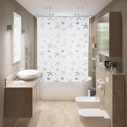 Relaxdays - Water-Repellent Roller Blind for Bath & Shower, Shell Design, 140x240cm