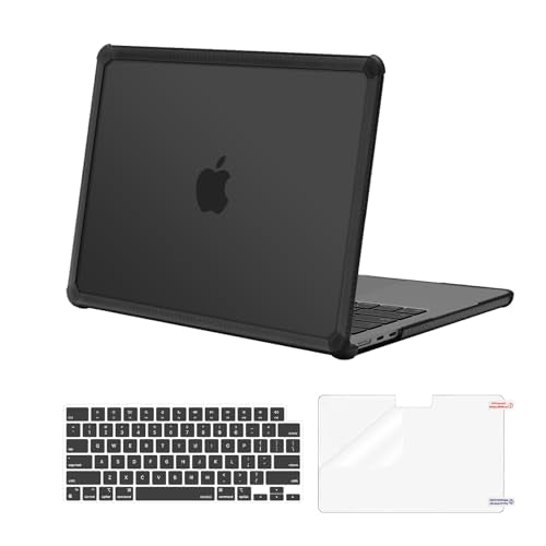 MOSISO Hard Plastic Case & Screen Protector for MacBook Air 13-inch 2022-2025 in Black. Compatible with MacBook Air M3 M2 Chip 2025 2024 2023 2022.