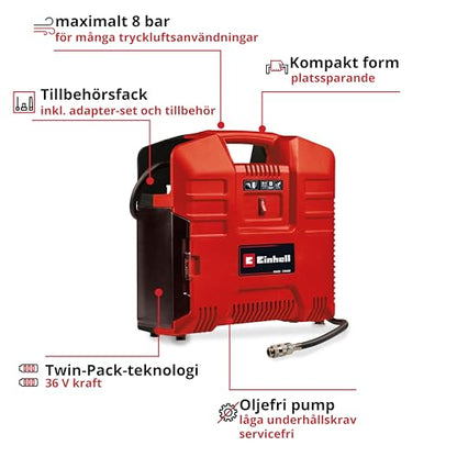 Einhell - Cordless Compressor TE-AC 36/8 Li OF Set-Solo Power X-Change