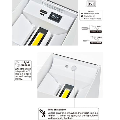 Senfay - Motion Sensor LED Wall Light, Rechargeable, Angle Adjustable, Warm White