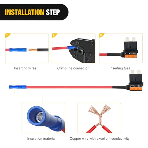 Nilight - 12V Car Add-a-Circuit Fuse TAP Adapter with 5 Amp Blade Fuse Set, Pack of 10