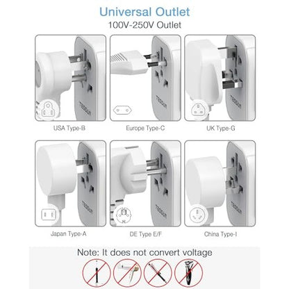 TESSAN - Universal Travel Adapter 5.6A With 3 USB-C & 2 USB-A Ports