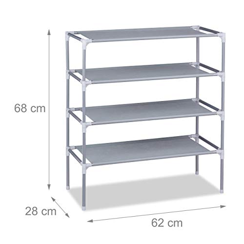 Relaxdays - 4-Tier Shoe Rack for 12 Pairs, Grey, 68 x 62 x 28 cm