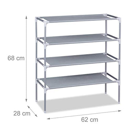 Relaxdays - 4-Tier Shoe Rack for 12 Pairs, Grey, 68 x 62 x 28 cm