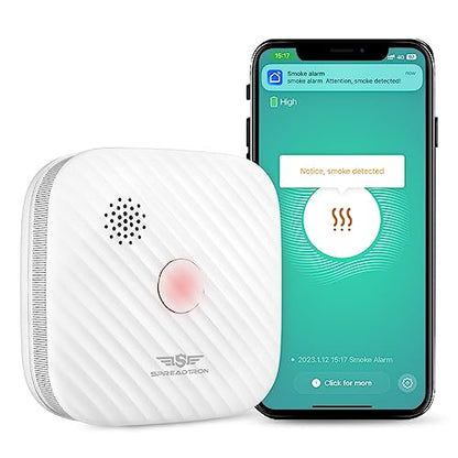 Stay safe with Spreadtron's Smart Wi-Fi Smoke Detector. EN 14604 certified, it connects via TuyaSmart and Smart Life apps for remote monitoring.