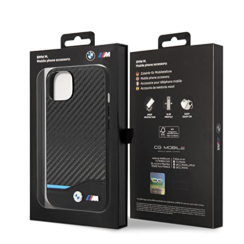 CG MOBILE - BMW Phone Case for iPhone 14 Plus, Black PU Carbon Fiber, Shock Absorption