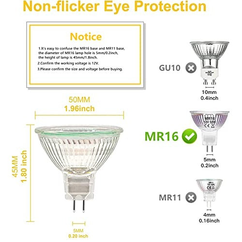 Simusi MR16 Halogen Spotlight Bulbs GU5.3 12V 20W, Dimmable Ceiling Light, 2700K Warm White, 2-Pin - 6 Pack