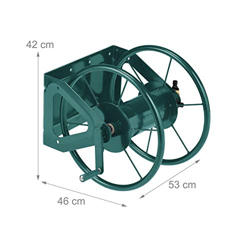 Relaxdays - Wall Mounted Hose Reel for 60m Hosepipes, Steel, Green