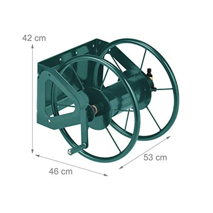 Relaxdays - Wall Mounted Hose Reel for 60m Hosepipes, Steel, Green