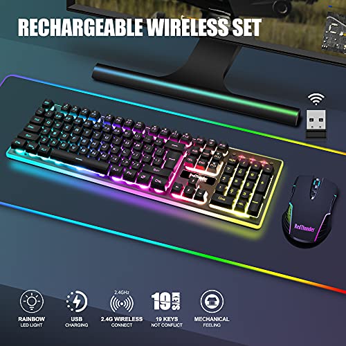 RedThunder - K10 Wireless Gaming Keyboard & Mouse Combo, LED Backlit, UK Layout