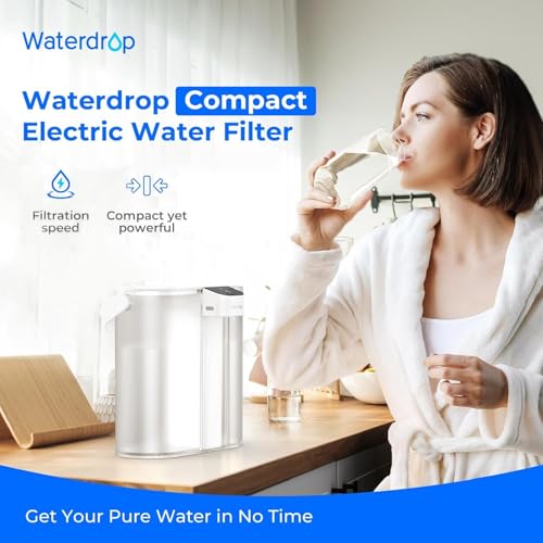 Waterdrop - Compact Electric Water Filter Pitcher, 14-Cup, Rechargeable, White