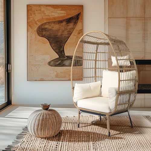 Wicker - Oversized Rattan Egg Chair With Cushions For Indoor Outdoor Use