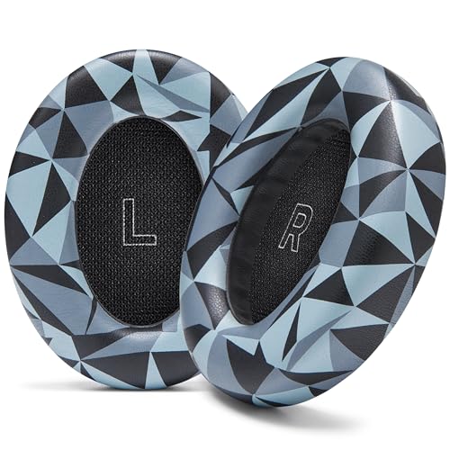 Upgraded earpads for Bose QuietComfort Ultra featuring enhanced comfort and thickness made from upgraded memory foam and premium materials in a geo grey color.