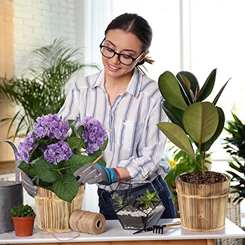 Relaxdays - Set of 2 Round Wooden Planters in Natural Finish