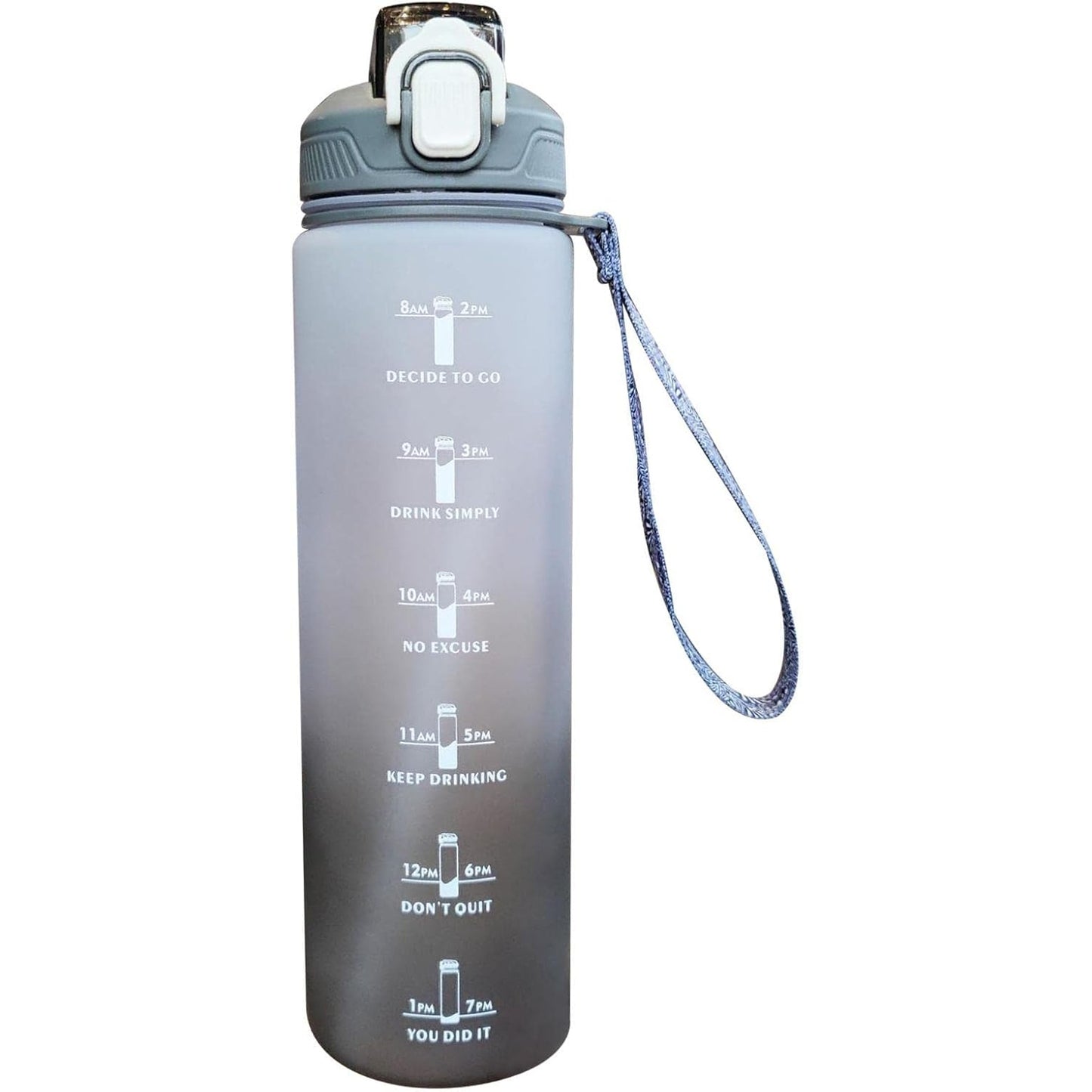 Dosulou - Large Fitness Water Bottle With Time Marking, Straw, And Carry Strap