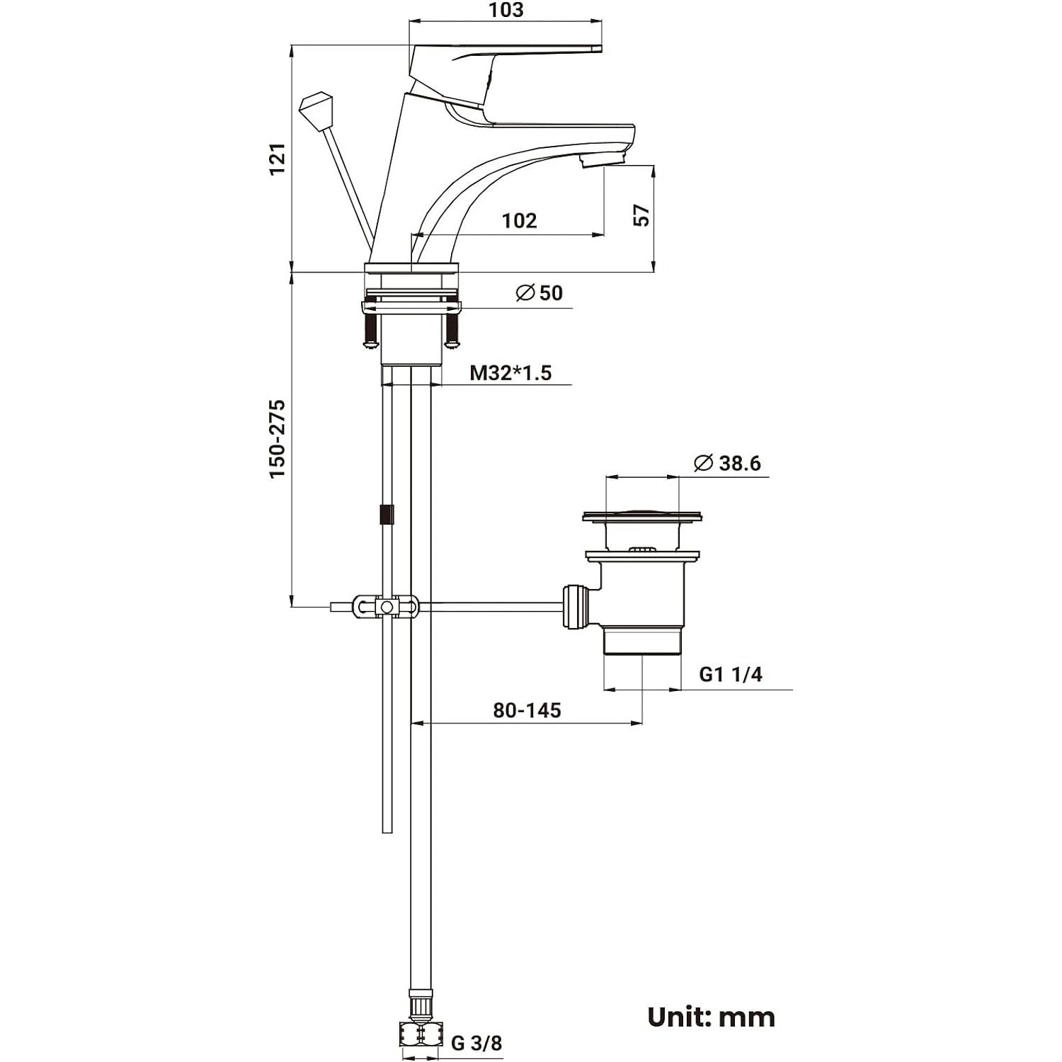 Cecipa - Black Bathroom Tap With Pull Rod & Drain Fitting