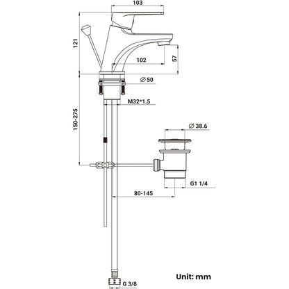 Cecipa - Black Bathroom Tap With Pull Rod & Drain Fitting