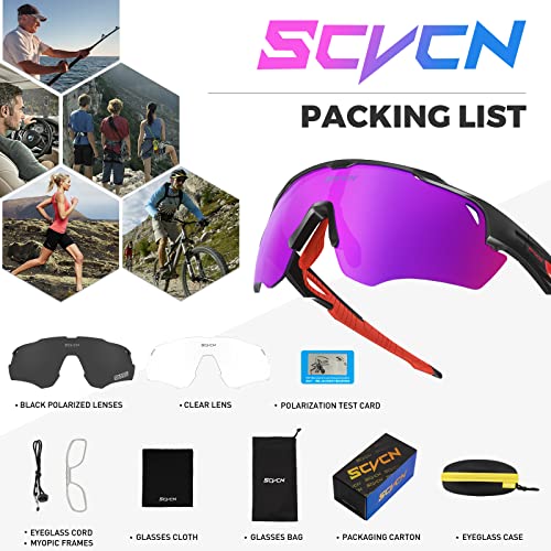 SCVCN - Polarised Cycling Sunglasses With 3 Interchangeable Lenses