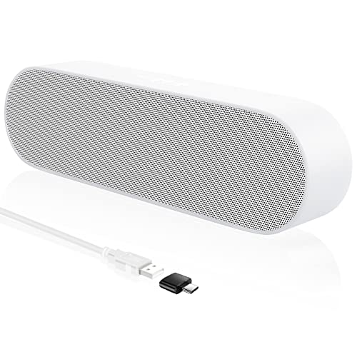 Mini soundbar speaker designed for computers featuring a USB connection suitable for desktops laptops notebooks and tablets offering a portable plug and play audio solution