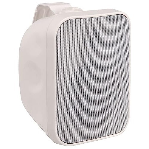 Pronomic OLS-5 WH Outdoor Speaker in white, featuring a two-way HiFi design with a 5.25-inch woofer and 1-inch titanium dome tweeter, suitable for outdoor use with IP56 protection against water and dust. Dimensions: 19 x 25 x 16 cm, weight: 2.0 kg.