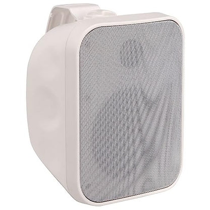 Pronomic OLS-5 WH Outdoor Speaker in white, featuring a two-way HiFi design with a 5.25-inch woofer and 1-inch titanium dome tweeter, suitable for outdoor use with IP56 protection against water and dust. Dimensions: 19 x 25 x 16 cm, weight: 2.0 kg.